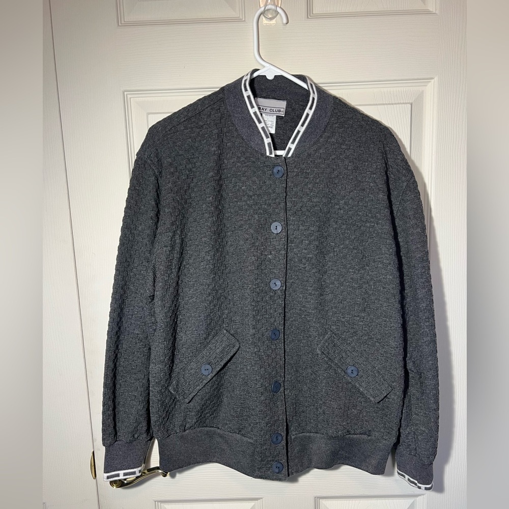 Vintage Bay Club Made USA Gray XL Button Cardigan Sweater Mr Rogers Pockets